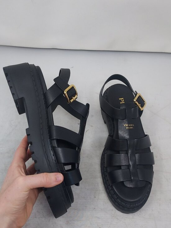 Prada Shoes - Prada Monolith WOMENS Logo Platform Fisherman Black Rubber Sandal